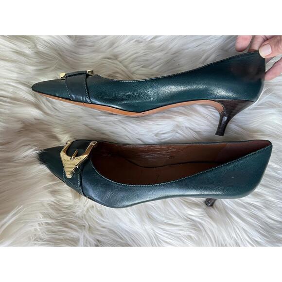 Nine West Women's Dark Green Pointed Toe Flats with Gold Buckle - Picture 8 of 8